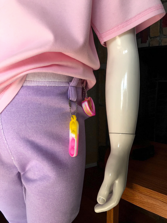 Lilac | Relaxed Fit Fleece-Lined Leggings with Fidget Popper Keyring & Adjustable Waistband