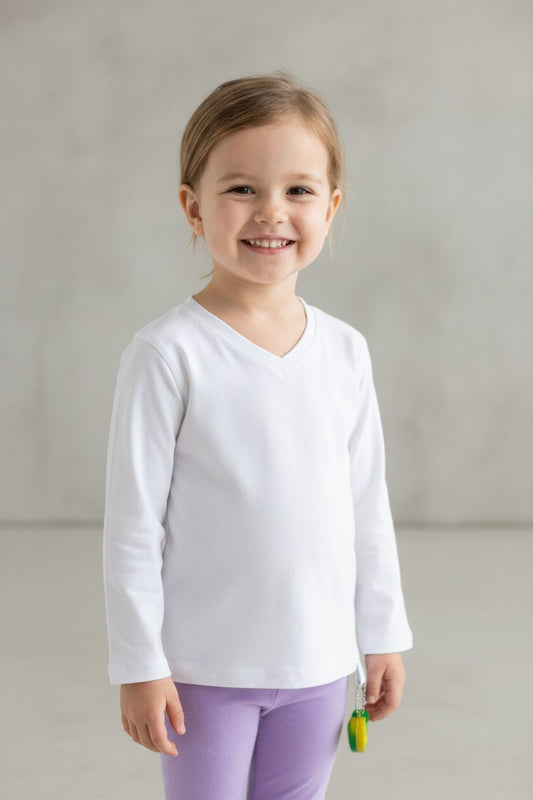 Kids' Adaptive Long Sleeve T-Shirt | Flat Seam, Tagless w/ Fidget Loop for Autism/SPD | White