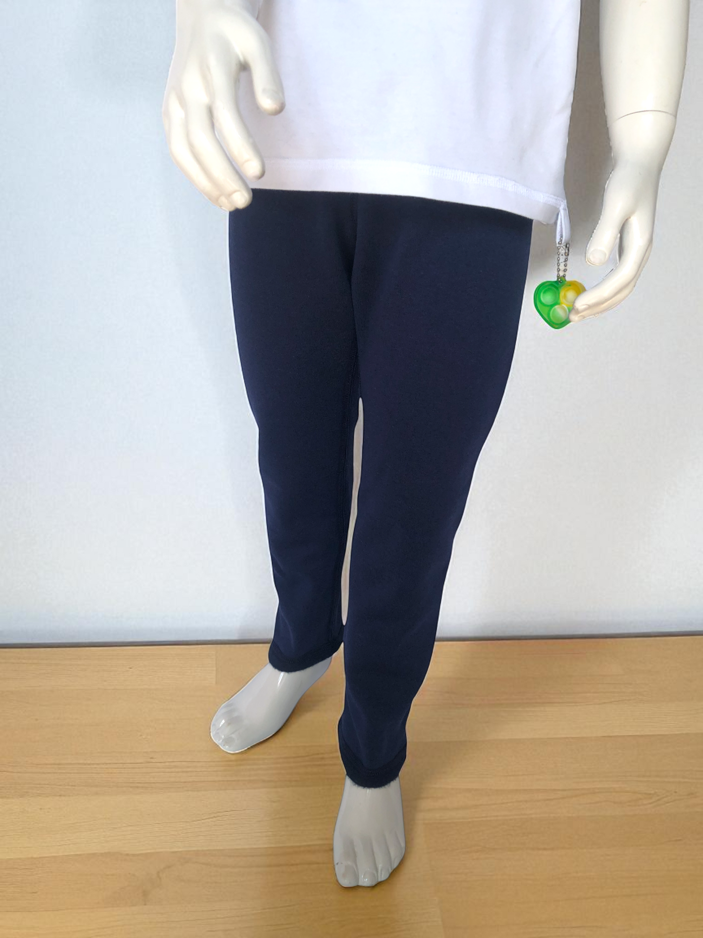 Navy | Relaxed Fit Fleece-Lined Leggings with Fidget Popper Keyring & Adjustable Waistband