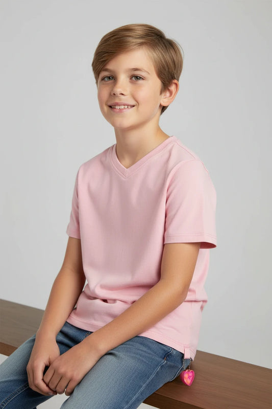 Kids' Adaptive Short Sleeve T-Shirt | Flat Seam, Tagless w/ Fidget Loop for Autism/SPD | Pink