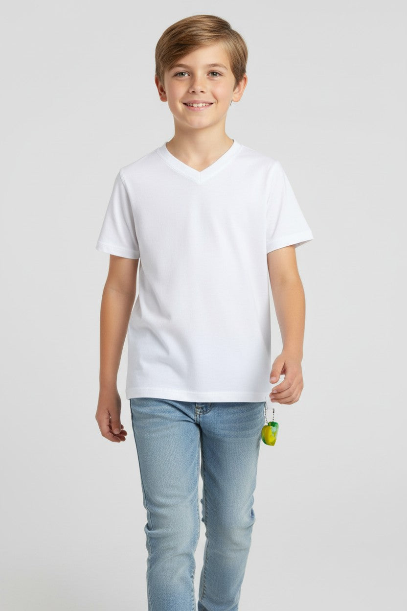 Kids' Adaptive Short Sleeve T-Shirt | Flat Seam, Tagless w/ Fidget Loop for Autism/SPD | White