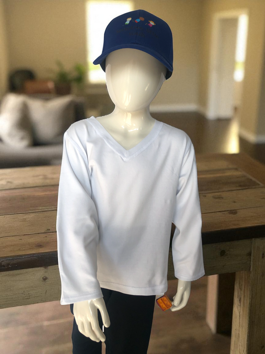 White | Long Sleeve Sensory Friendly T-Shirt with Fidget Popper Keyring