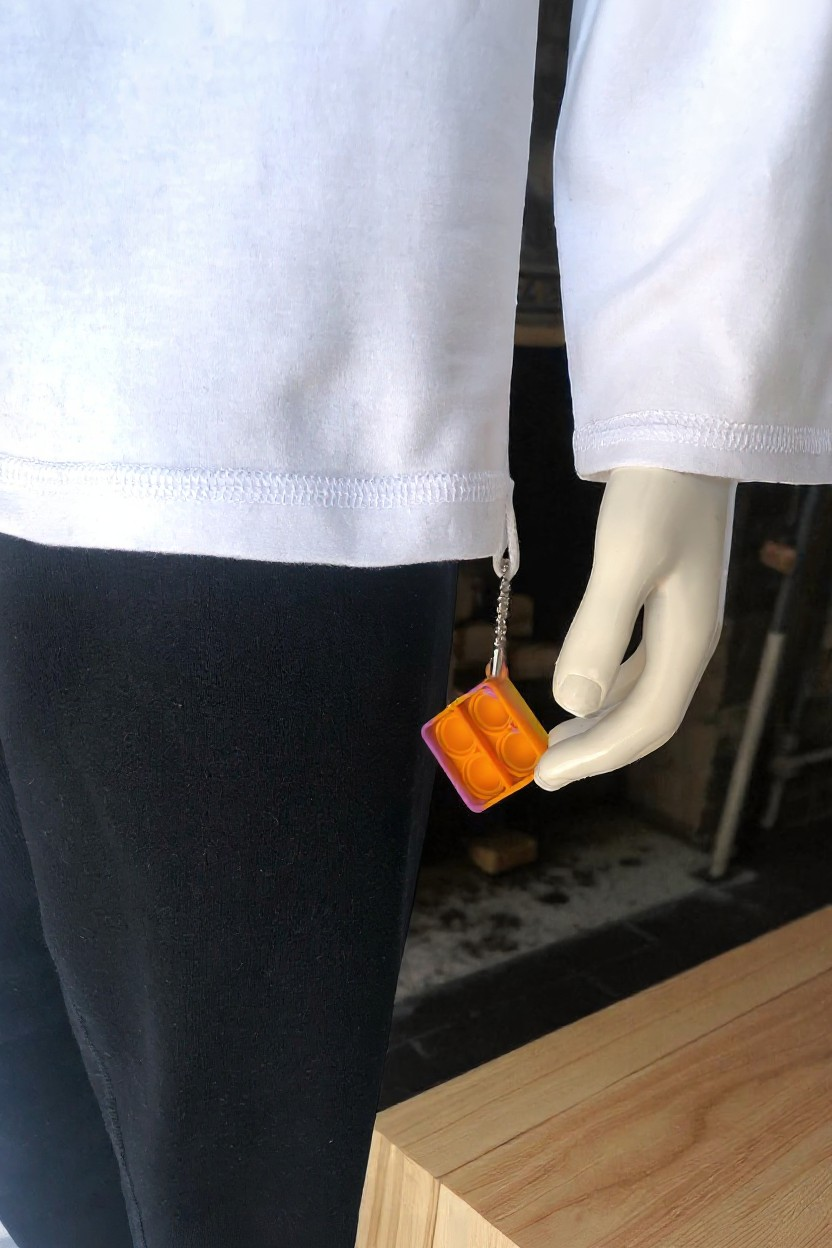 White | Long Sleeve Sensory Friendly T-Shirt with Fidget Popper Keyring