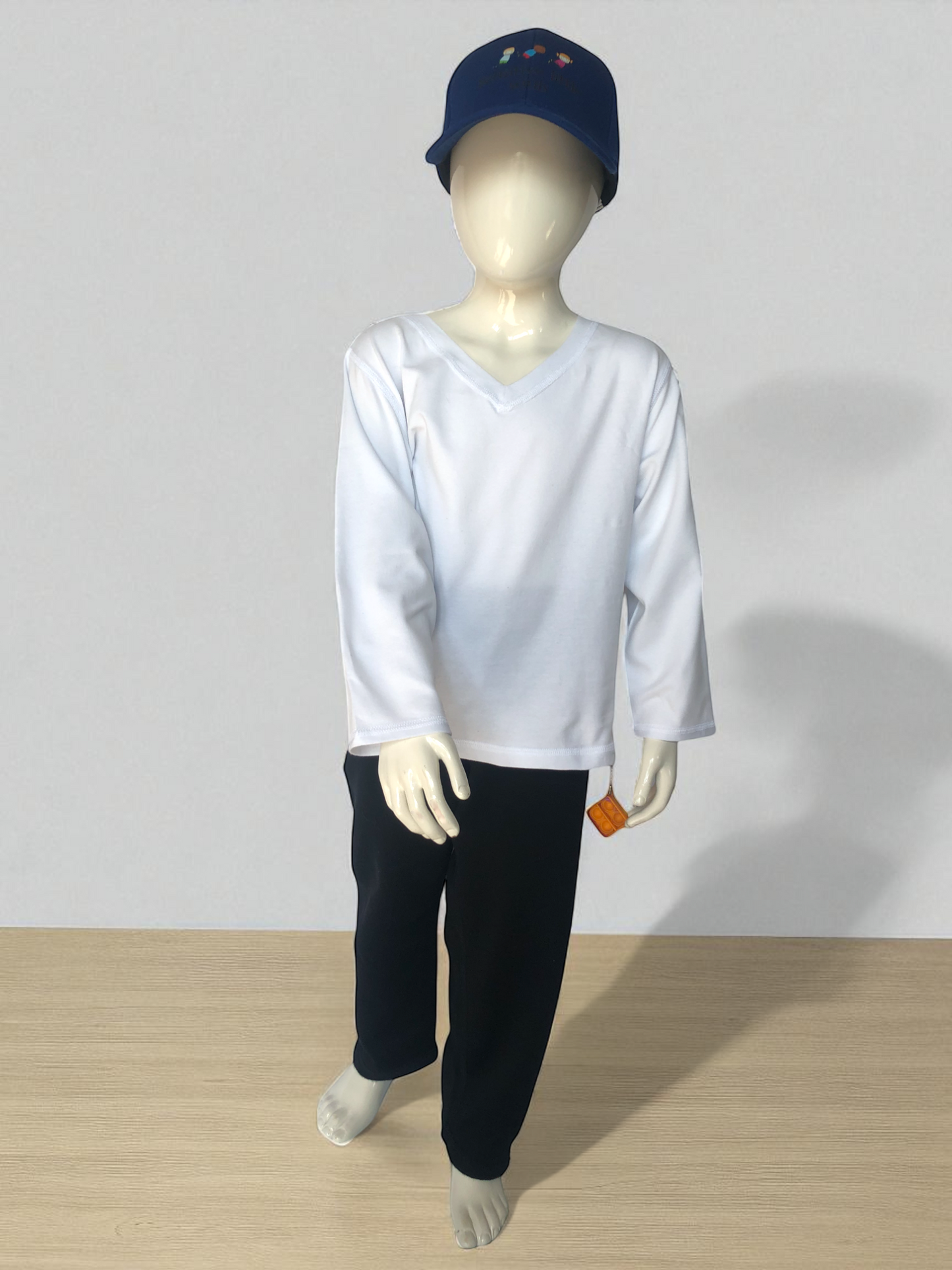 White | Long Sleeve Sensory Friendly T-Shirt with Fidget Popper Keyring