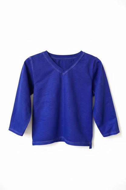 Kids' Adaptive Long Sleeve T-Shirt | Flat Seam, Tagless w/ Fidget Loop for Autism/SPD | Blue