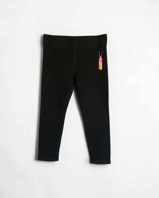 Sensitive Little Souls black fleece-lined adaptive leggings with adjustable waist and fidget loop.