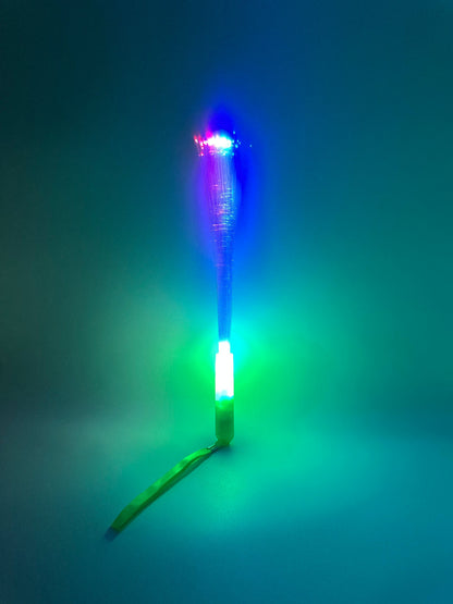 Sensitive Little Souls LED Flash Fibre Rod with green lanyard, illuminates with blue and pink light for sensory play.
