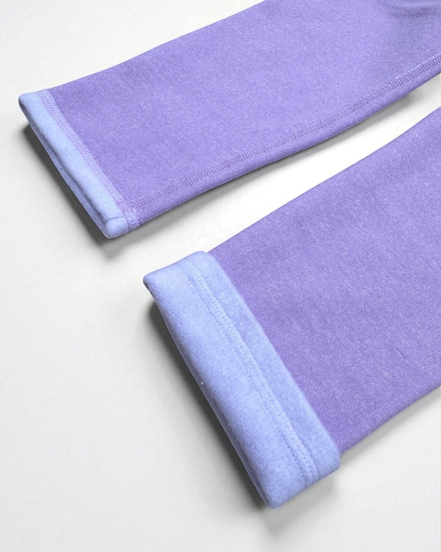Sensitive Little Souls lilac fleece-lined joggers with adjustable waist and fidget loop. Tagless.