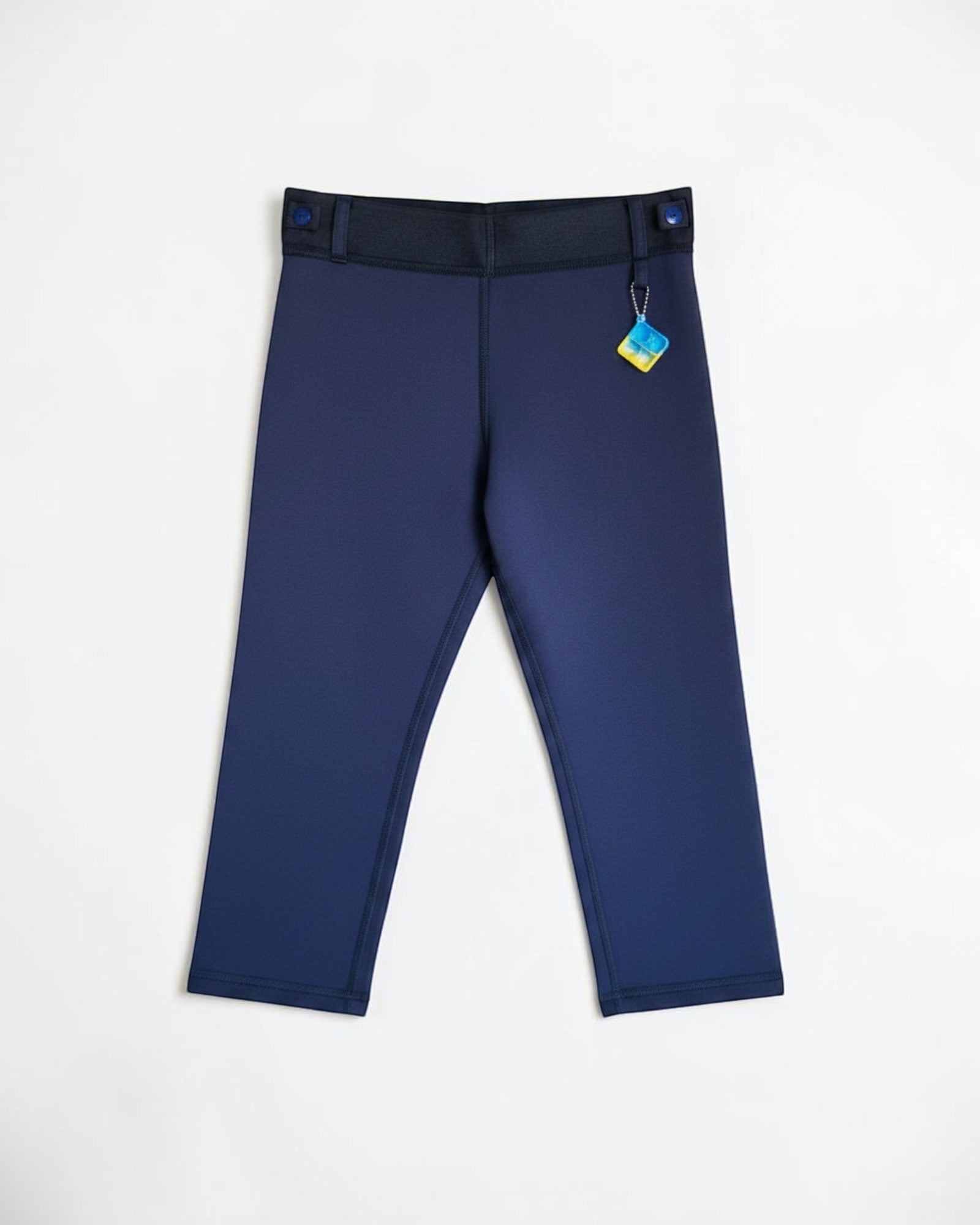 Sensitive Little Souls navy fleece-lined joggers with adjustable waist and fidget loop for kids.