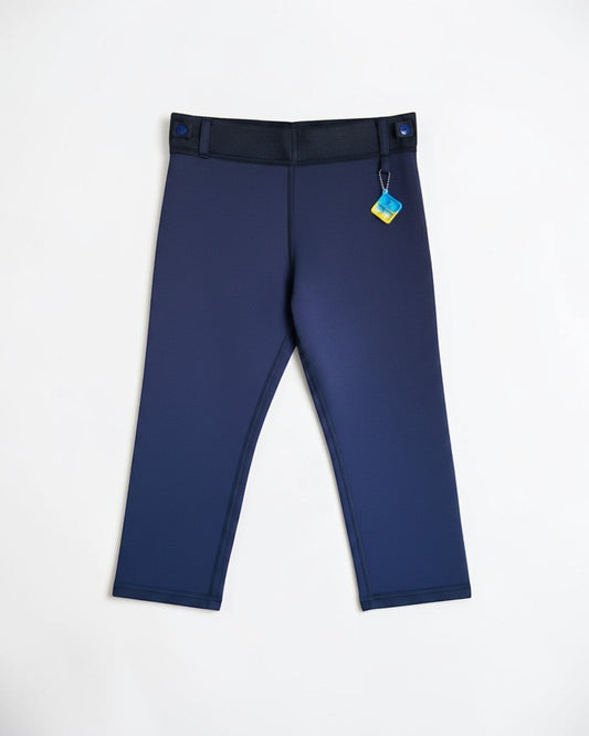 Sensitive Little Souls navy fleece-lined joggers with adjustable waist and fidget loop for kids.