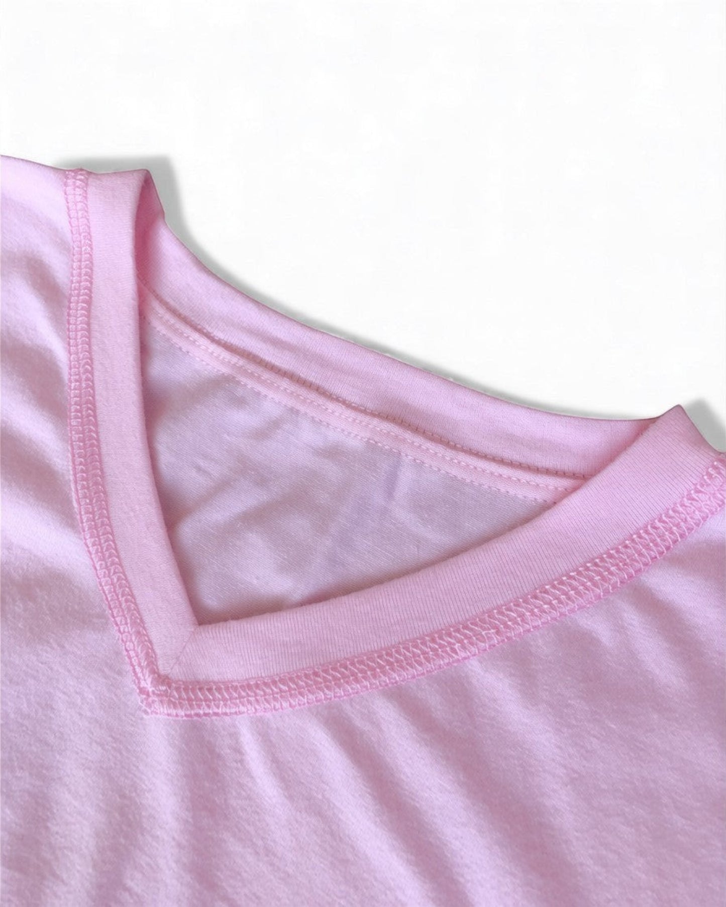 Sensitive Little Souls pink adaptive long sleeve t-shirt with V-neck and flat seams, made from cotton blend.