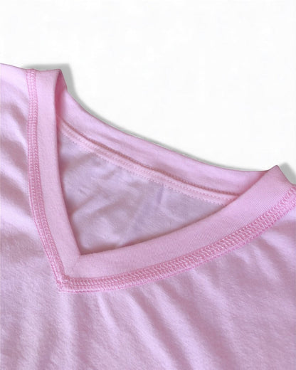Sensitive Little Souls pink adaptive long sleeve t-shirt with V-neck and flat seams, made from cotton blend.