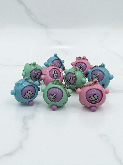 Sensitive Little Souls pastel Rock-Paper-Scissors game sensory toys with keychain. Features rock, paper, scissors hand gestures.