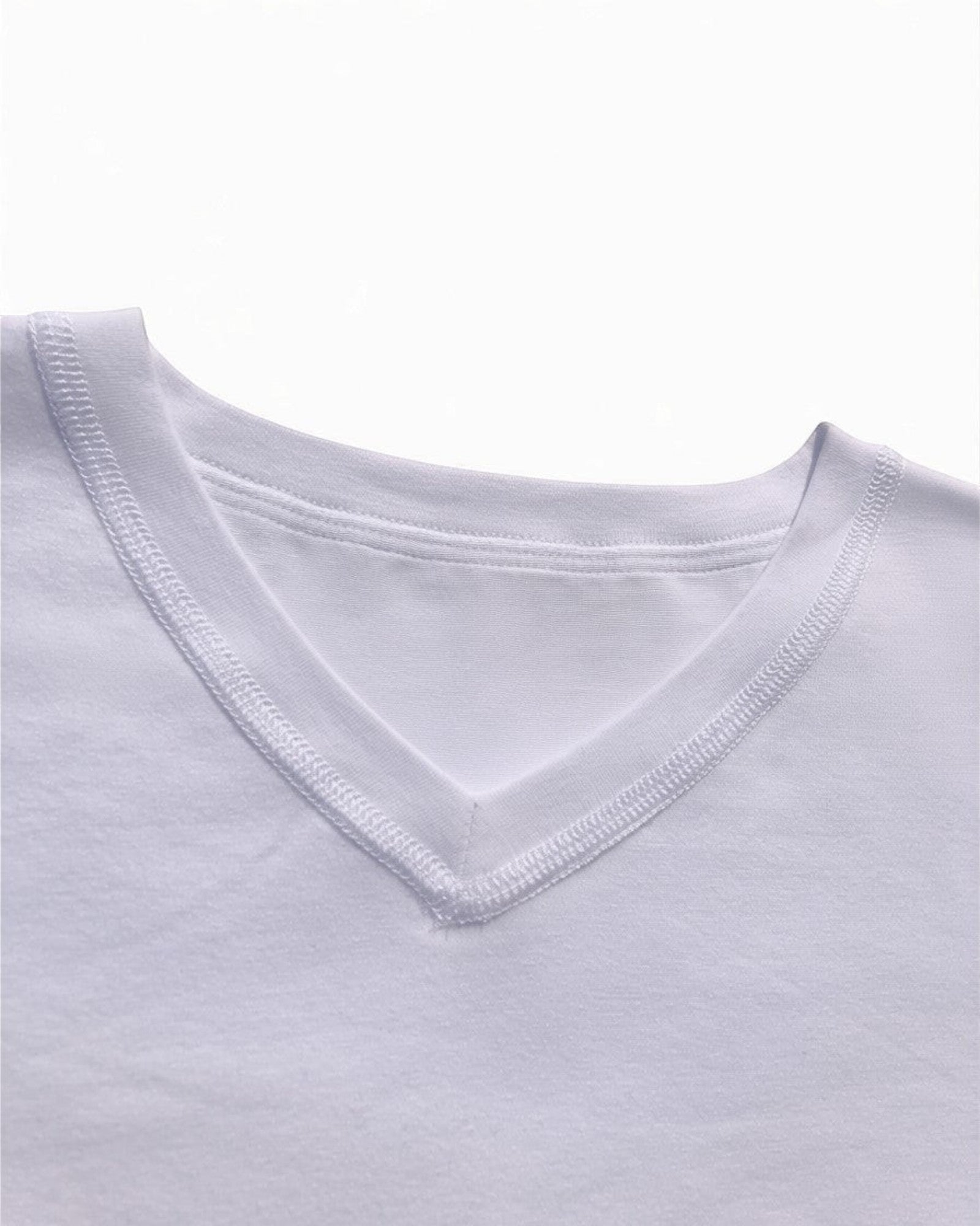 Sensitive Little Souls white cotton blend V-neck t-shirt with flat seams and tagless design.