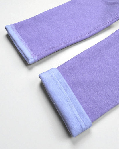 Sensitive Little Souls lilac fleece-lined adaptive leggings with adjustable waist and fidget loop.