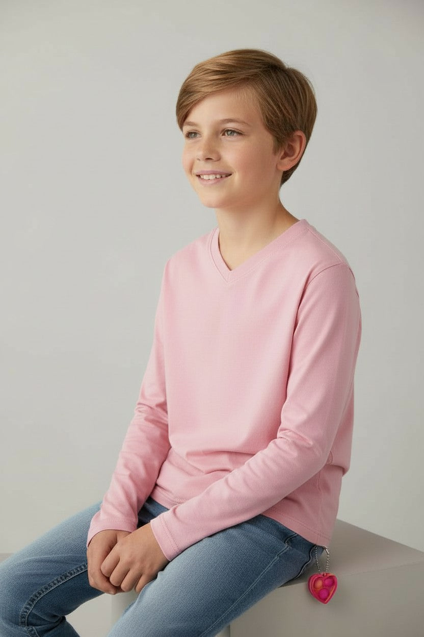 Kids' Adaptive Long Sleeve T-Shirt | Flat Seam, Tagless w/ Fidget Loop for Autism/SPD | Pink